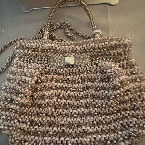 Elegant Metallic Knit Women's three way Shoulder Bag